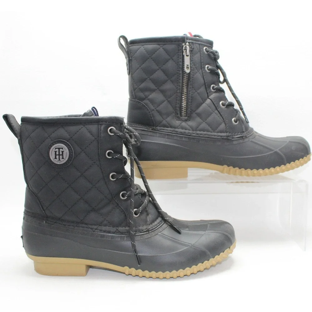 Tommy Hilfiger TWRIVIR-T Womens Black Quilted‎ Faux Fur Duck Boots Size 8M